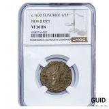 c.1670 New Jersey St.Patrick 1/2 Penny NGC VF30 BN
