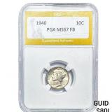 1940 Mercury Silver Dime PGA MS67FB