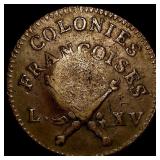 1767 French Colonies Sou (Louis XV) NEARLY UNCIRCU