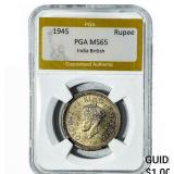 1945 1 Rupee India British PGA MS65 India British