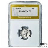 1924-D Mercury Silver Dime PGA MS64 FB