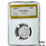 1853 Seated Liberty Quarter PGA MS62 Arrows