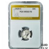 1929-S Mercury Silver Dime PGA MS66FB