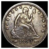 1853 Arrows Seated Liberty Quarter NEARLY UNCIRCUL