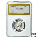 1934-D Washington Silver Quarter PGA MS66