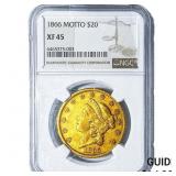 1866 $20 Gold Double Eagle NGC XF45 Motto