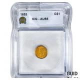 1853 Rare Gold Dollar ICG AU55
