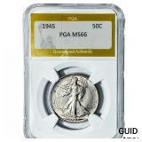 1945 Walking Liberty Half Dollar PGA MS66