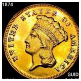1874 $3 Gold Piece CHOICE BU