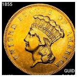 1855 $3 Gold Piece CHOICE AU