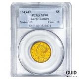 1843-O $5 Gold Half Eagle PCGS XF40