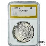 1926-S Silver Peace Dollar PGA MS64