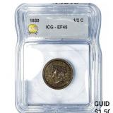 1850 Braided Hair Half Cent ICG EF45