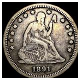 1891-S Silver Seated Liberty Quarter LIGHTLY CIRCU