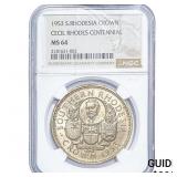 1953 S. Rhodesia Silver Crown NGC MS64