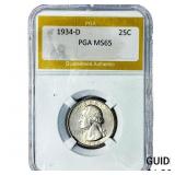1934-D Washington Silver Quarter PGA MS65