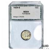 1929-S Mercury Silver Dime PCI MS64Full Bands