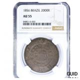 1856 Brazil Silver 2000 Reis NGC AU55