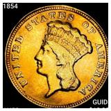 1854 $3 Gold Piece CHOICE AU