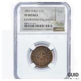 1853 Chile Copper 1/2 Centavo NGC VF Details