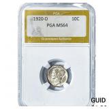1920-D Mercury Silver Dime PGA MS64
