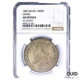 1889 Brazilian Empire Silver 2000 Reis NGC AU Deta
