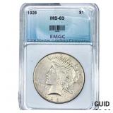 1928 Silver Peace Dollar EMGC MS63