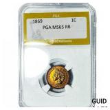 1869 Indian Head Cent PGA MS65 RB