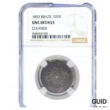 1853 Brazil Silver 500 Reis NGC UNC Details