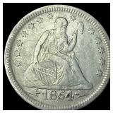 1854 Arrows Seated Liberty Quarter NEARLY  UNCIRC