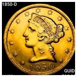 1850-D $5 Gold Half Eagle CHOICE AU