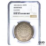1853 Brazil Silver 2000 Reis NGC AU Details