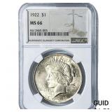 1922 Silver Peace Dollar NGC MS66