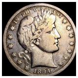 1894-S Silver Barber Half Dollar NEARLY UNCIRCULAT