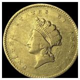 1854 Gold $1 Indian Princess type 2 CLOSELY  UNCI