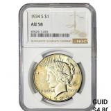1934-S Silver Peace Dollar NGC AU58