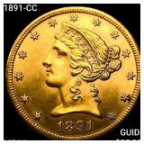 1891-CC $5 Gold Half Eagle CHOICE BU
