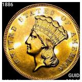 1886 $3 Gold Piece CHOICE BU PL