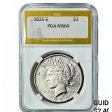 1925-S Silver Peace Dollar PGA MS64