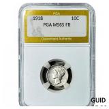 1918 Mercury Silver Dime PGA MS65 FB