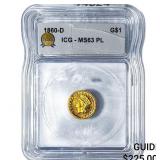 1860-D Rare Gold Dollar ICG MS63 PL