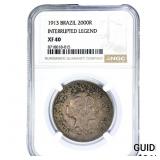 1913 Brazil Silver 2000 Reis NGC XF40