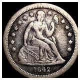 1842-O Silver Seated Liberty Dime ABOUT UNCIRCULAT