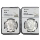 [2]1881/1883 Morgan Silver Dollar PCGS MS62/MS63