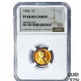 1955 Wheat Cent NGC PF68 RD Cameo