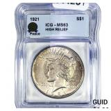 1921 Silver Peace Dollar ICG MS63 High Relief