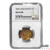 1864 Two Cent Piece NGC MS66 RB Large Motto