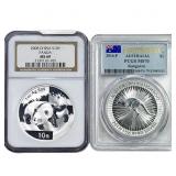 2008-2016 China & Aus. 2oz Silver Lot  MS69/MS70