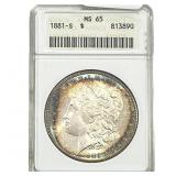 1881-S Morgan Silver Dollar ANACS MS65