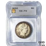 1915-D Barber Half Dollar ICG F15